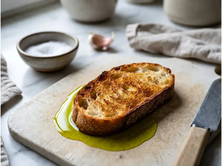 Il pane giusto e la tostatura che non copre l'olio